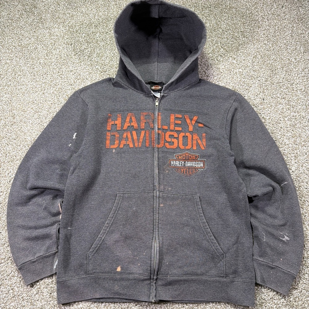 Faded Harley Davidson ZIPUP Hoodie Distressed Men's Medium Y2k Style Biker